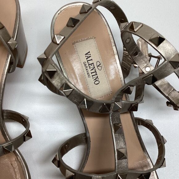 Valentino Garavani Metallic Rockstud block Strappy Heels Size EU 38.5 - Picture 15 of 16
